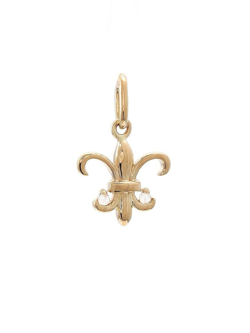 14K Real Solid Yellow Gold Fleur De Lis Natural Diamond Pendant 0.02ctw